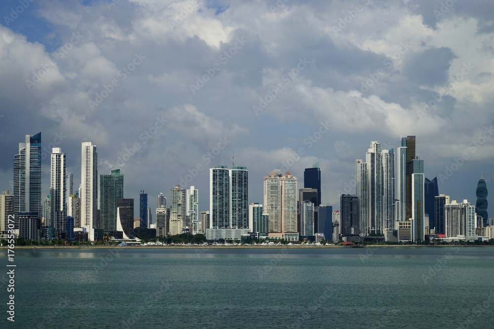 Fototapeta premium Panama City skyline - view over Panama Bay from Cinta Costera