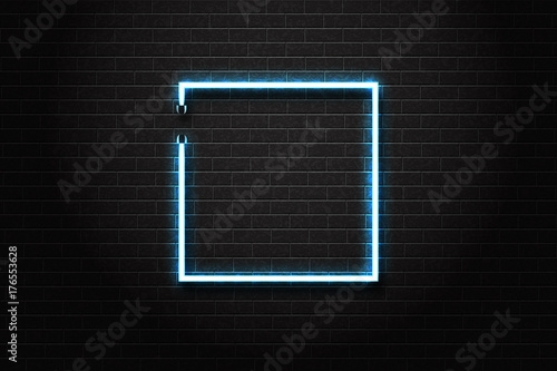 Vector realistic isolated neon sign of square blue frame for decoration and covering on the wall background.