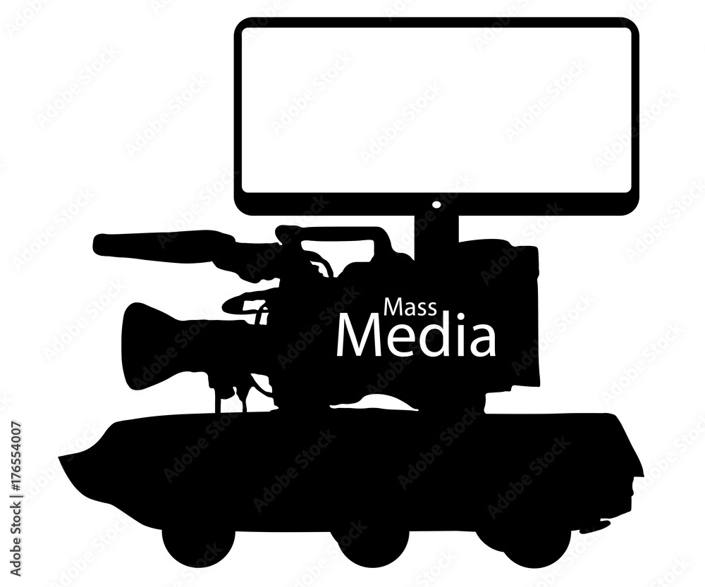 Mass media news fake, information war. Digital fraud technologies. Camera Tank Tv
