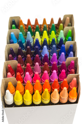 rows of multicolored wax crayons