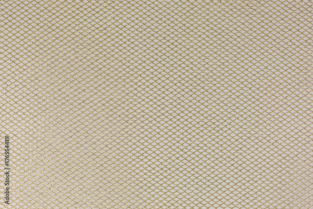 background of golden metallic mesh on white background of golden metallic mesh on white