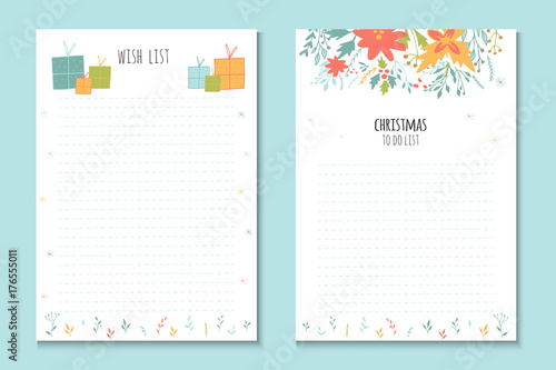 Christmas holiday to do lists, cute notes with winter vector illustrations.