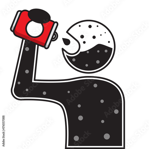 a man drinks soda from a tin can,cold soda, vector image, flat design