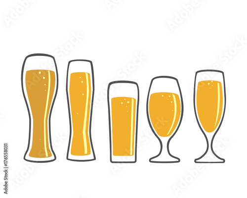 A set of beer glasses and beer mugs icons.  Vector design elements for printing and web