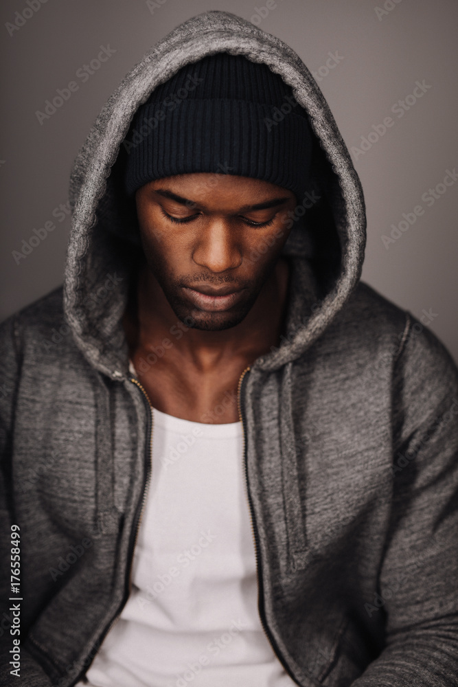 Calm African male model in hoodie Calm African male model in hoodie