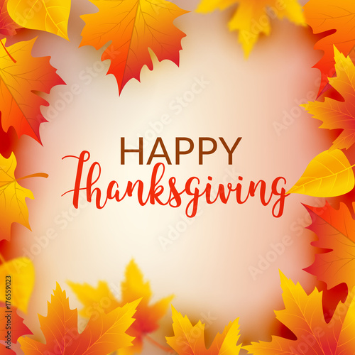 Thanksgiving card celebration banner. Thanksgiving season holiday backgorund flyer with leaf