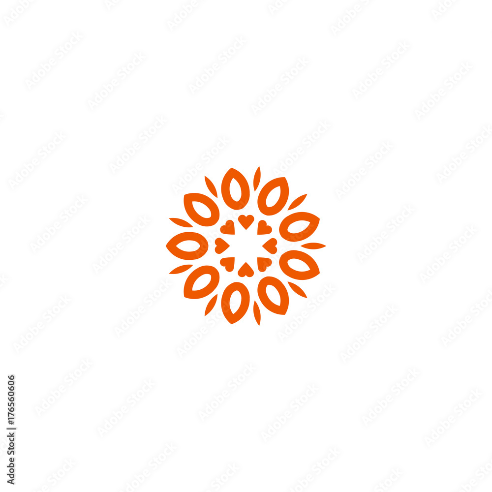 Flower vector linear logo. Orange line art sun icon. Outline garden ...