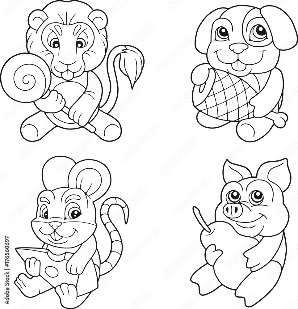 Obraz premium set of cartoon images, funny animals 