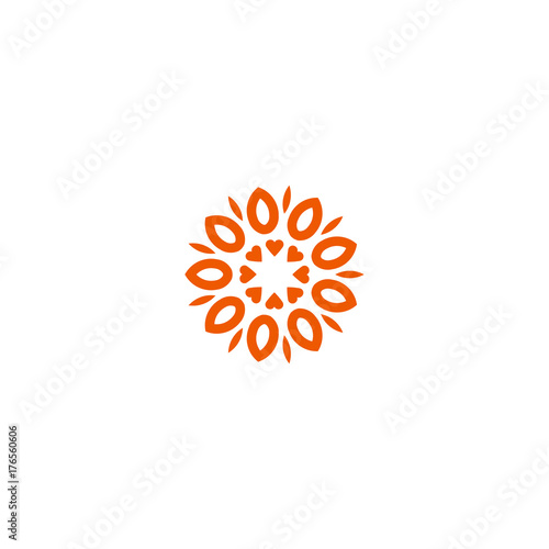 Fototapeta Naklejka Na Ścianę i Meble -  Flower vector linear logo. Orange line art sun icon. Outline garden abstract symbol.