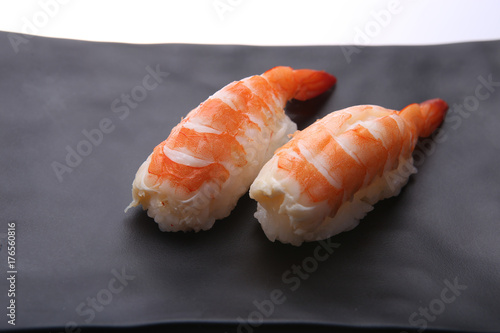 Japanese sushi with shrimp on a plate