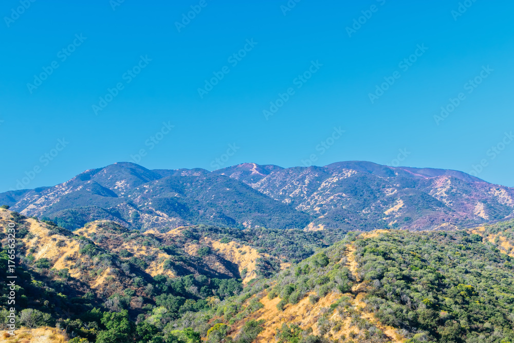 Fototapeta premium Red fire retardant hills in the backgroun