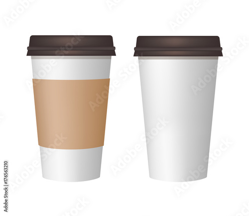 Realistic paper coffee cup. Plastic and carton brown coffee or tea cup mock Up. Vector template