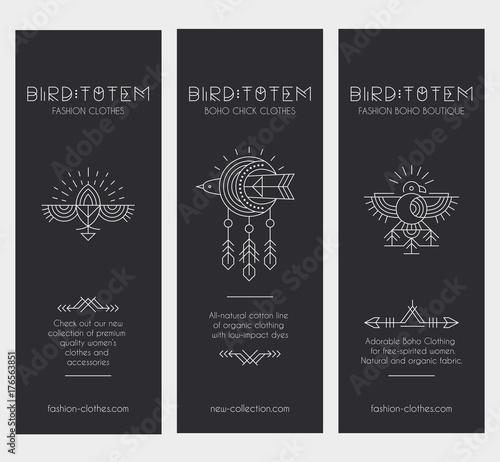 Set of vintage card templates in unique bohemian style with archaic elements.