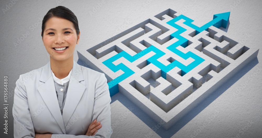 Composite image of smiling businesswoman with folded arms Composite image of smiling businesswoman with folded arms