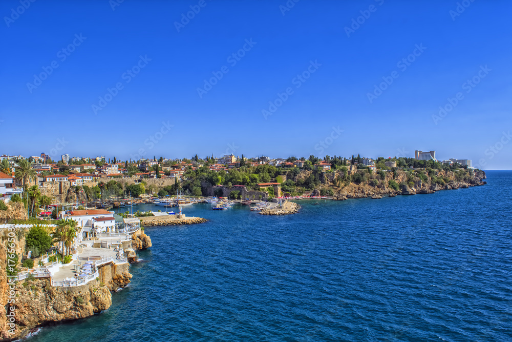 Panoramic view on a harbor in old town Kaleici. Antalya, Turkey