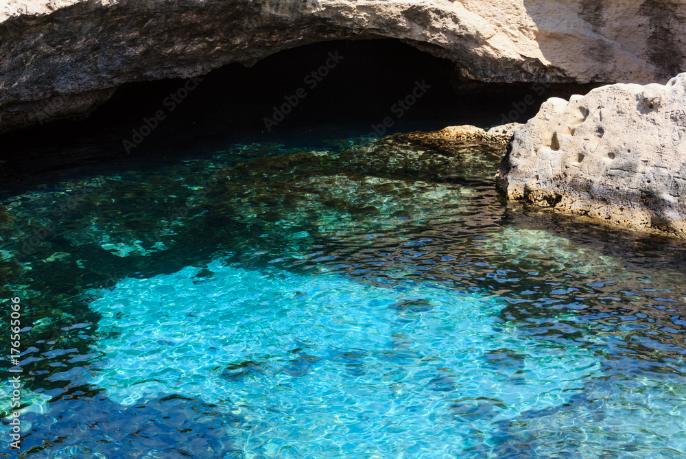 Cavern Grotta della poesia, Roca Vecchia, Salento sea coast, Italy