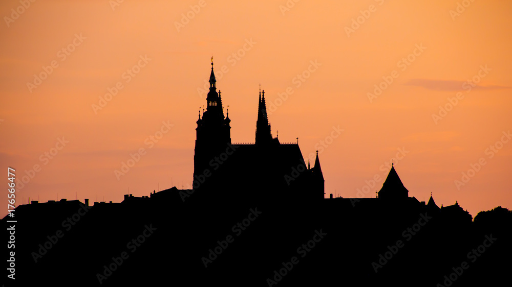 Prague castle silhouette, Czech Republic.