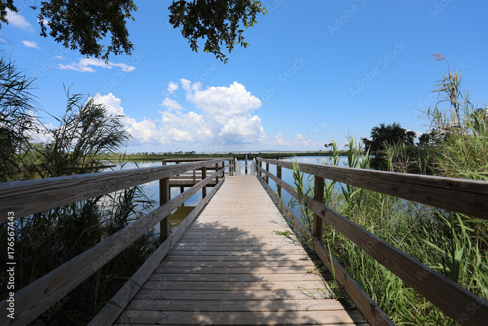 Fototapeta premium wood dock walkway in waterway