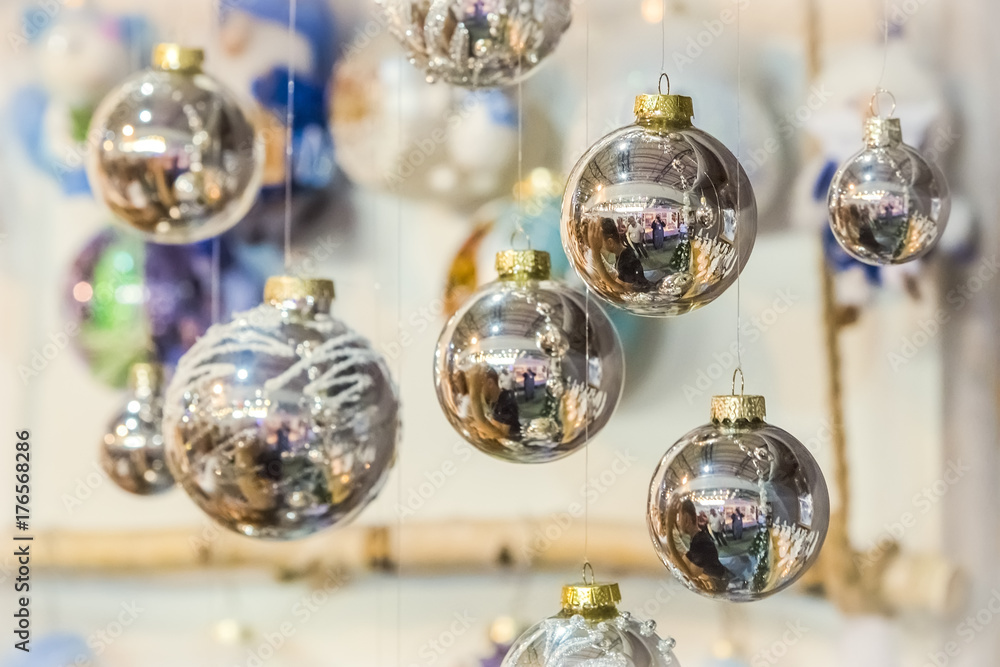 New-year silver balls.  Christmas decorations