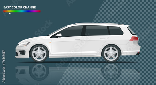 Vector hatchback car. Compact Hybrid Vehicle. Eco-friendly hi-tech auto. Easy color change. Template vector isolated on transparent View side