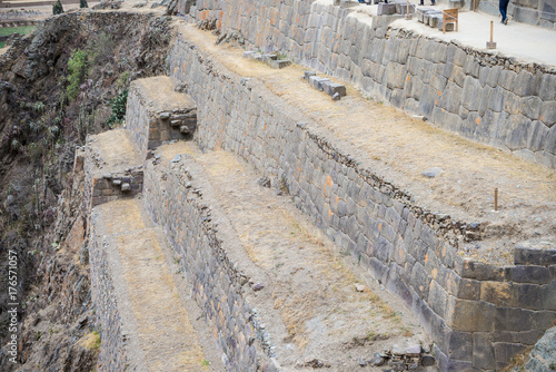 The archaeological site at Ollantaytambo  Inca city of Sacred Valley  major travel destination in Cusco region  Peru.