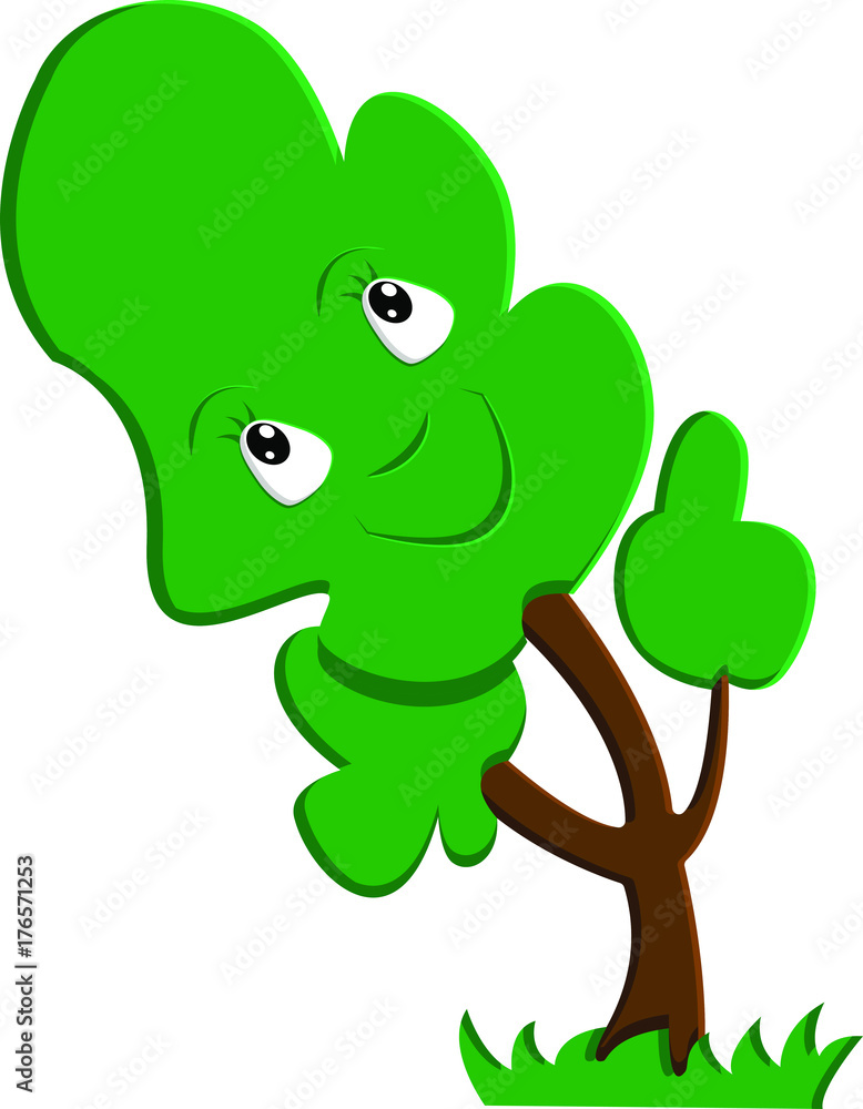Fototapeta premium The cartoon tree bends under wind pressure