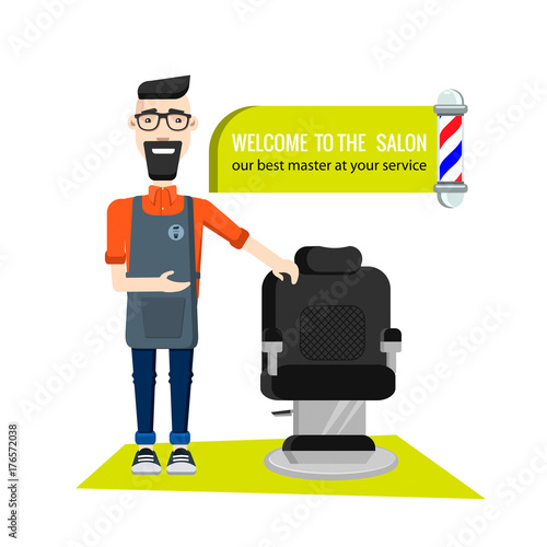 the man the hairdresser invites a network in an armchair, the master of the business, the best tselyolnik, Barbershop flat image