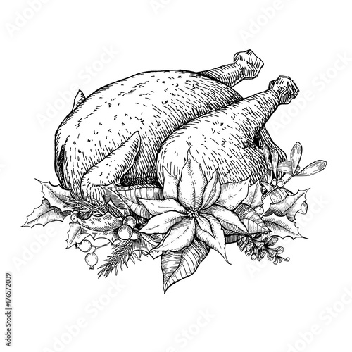 Christmas or thanksgiving turkey. Hand drawn vector illustration