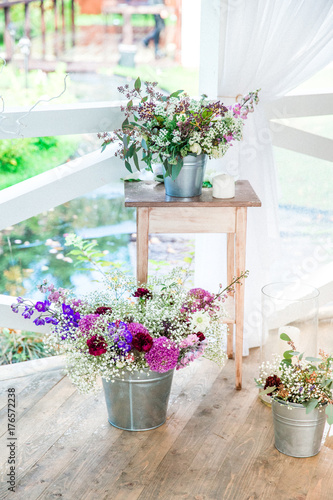 flowers with decor and white wood