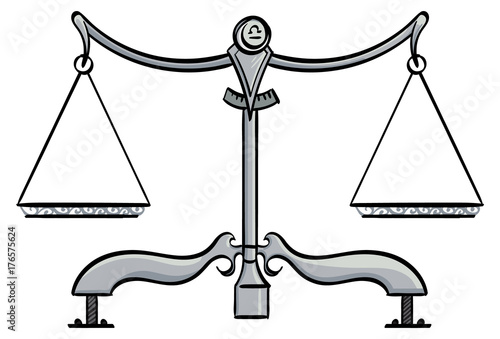 Libra - Balanced scales with the symbol for Libra on it.