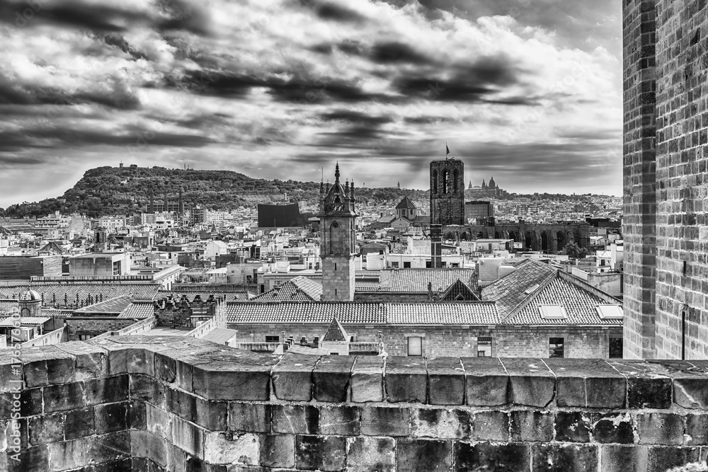 Panoramic view from the top of Barcelona Cathedral, Catalonia, Spain