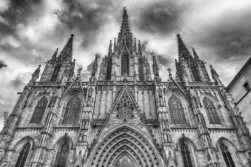 Scenic facade of the Barcelona Cathedral, Catalonia, Spain