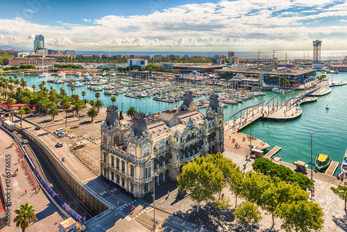 Aerial view of Port Vell, Barcelona, Catalonia, Spain photo