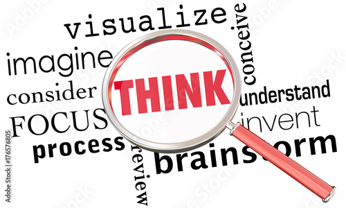 Think Brainstorm Visualize Understand Magnifying Glass Word Collage 3d Illustration