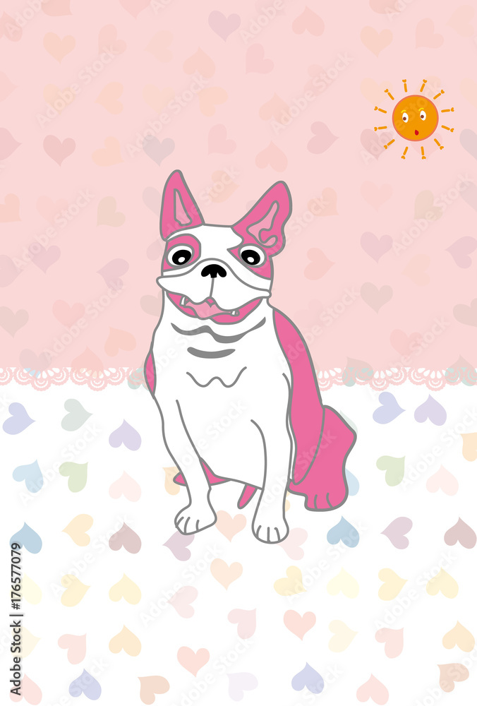 ハートの可愛いピンクの犬のイラストのメッセージカード ハートの可愛いピンクの犬のイラストのメッセージカード