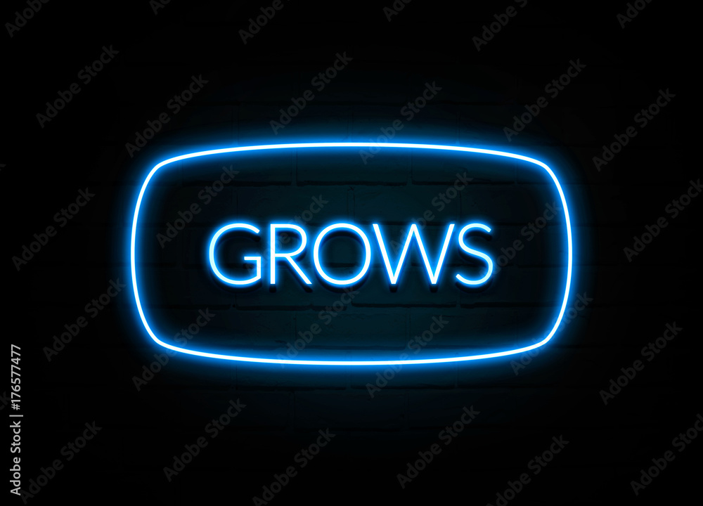 Grows - colorful Neon Sign on brickwall Grows - colorful Neon Sign on brickwall