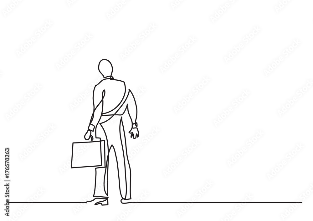 continuous line drawing of business concept - businessman standing facing hard choices continuous line drawing of business concept - businessman standing facing hard choices