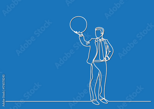 continuous line drawing of business concept - businessman holding globe © OneLineStock