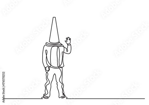 continuous line drawing of business concept - man with cone on his head