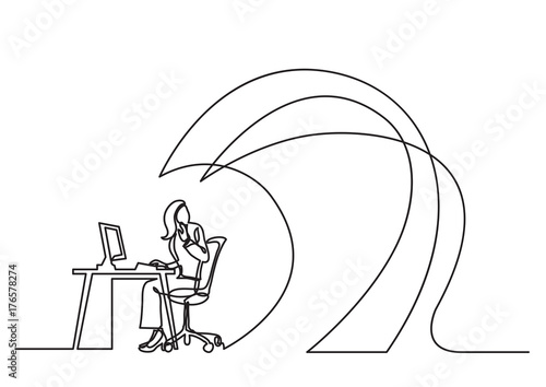 continuous line drawing of business concept - office worker under waves of work