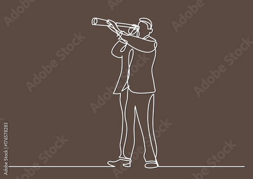 continuous line drawing of business concept - businessman looking in spyglass