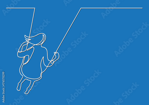 continuous line drawing of girl swinging on swing