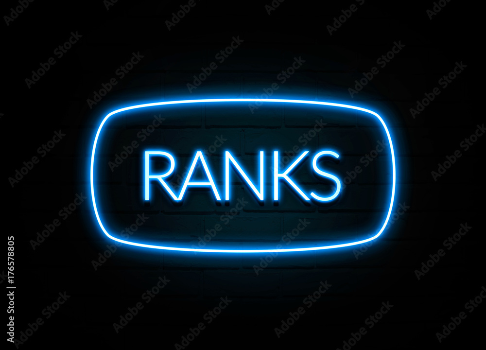 Ranks - colorful Neon Sign on brickwall Ranks - colorful Neon Sign on brickwall