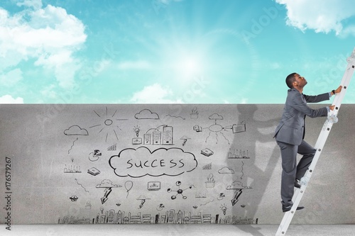 Canvastavla Composite image of businessman climbing up ladder