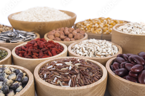 Cereal grains , seeds, beans isolate on white background.