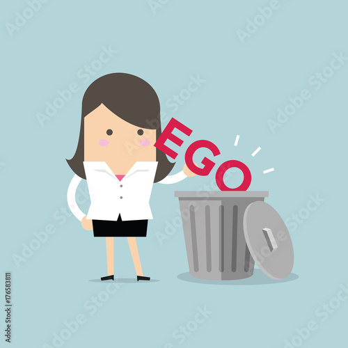 Businesswoman throw his ego into the trash vector