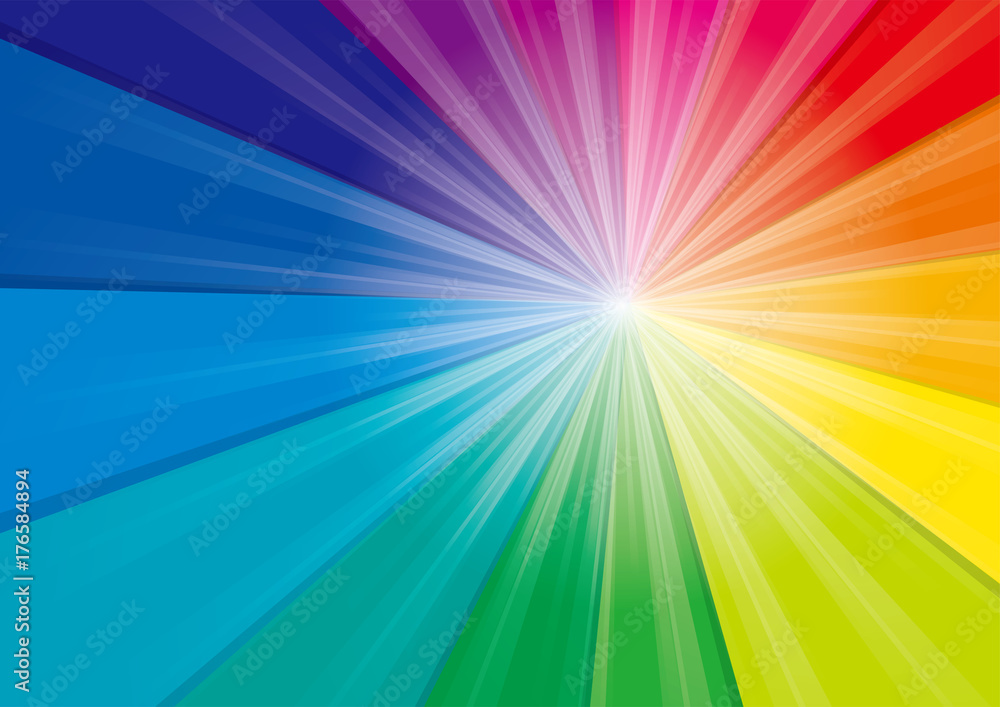 放射線状の背景 集中線 虹色の背景と放射線状の光 Rainbow Radial Background Stock 写真 Adobe Stock