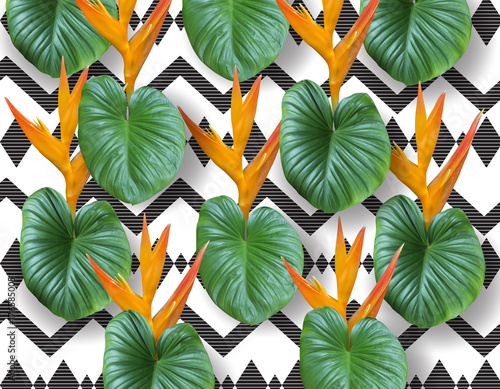 Tropical green leaves pattern Fresh and real nature Abstract background