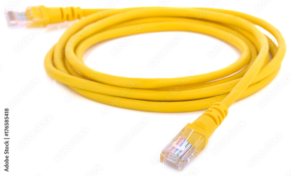 Network ethernet cable with RJ45 connectors on white background Network ethernet cable with RJ45 connectors on white background
