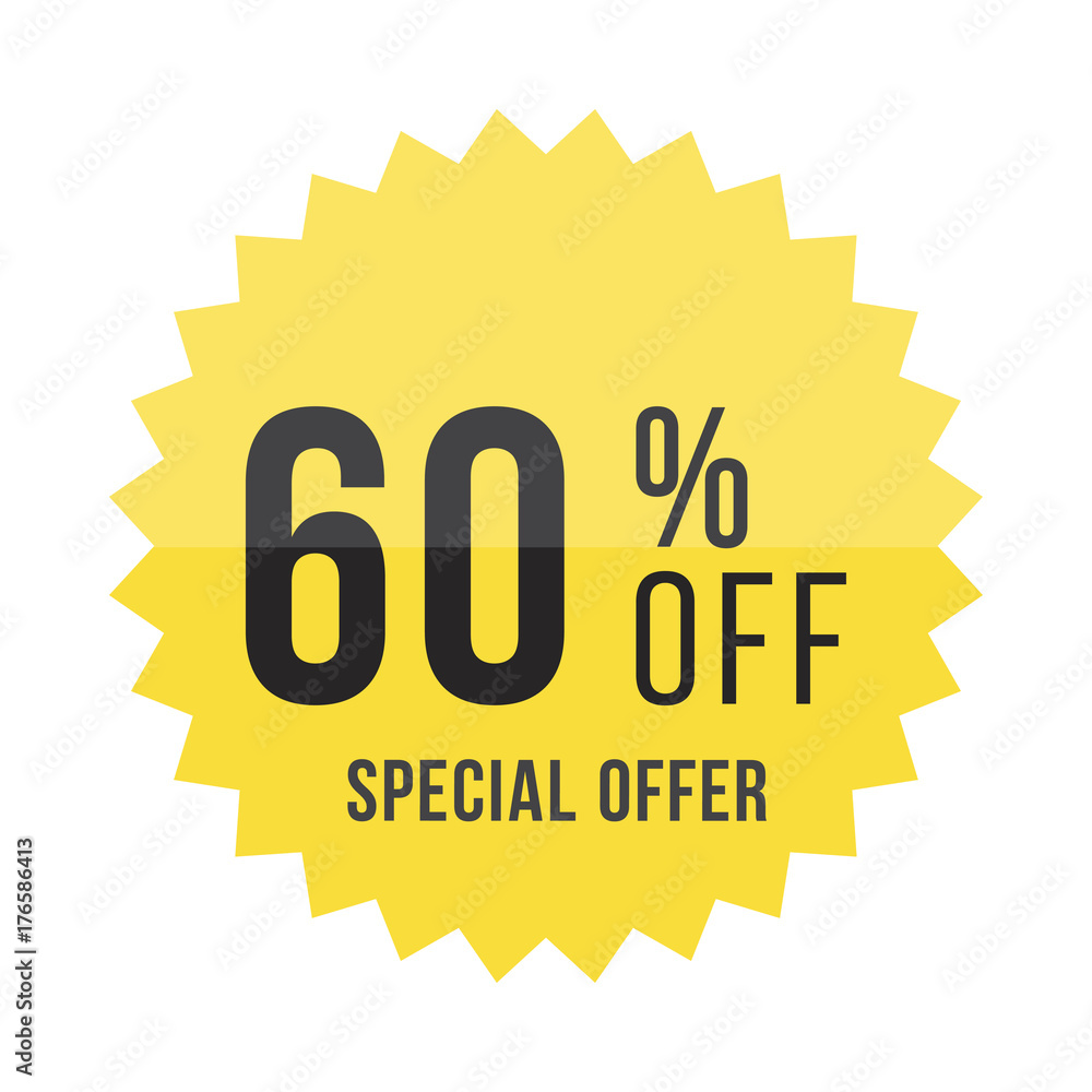 Yellow sticker with 60% discount. Template of the emblem with special offer flat vector eps 10 Yellow sticker with 60% discount. Template of the emblem with special offer flat vector eps 10